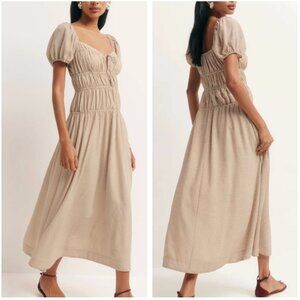 NEW Reformation Rhett Midi Dress Sz4 Tan Check Polyester
